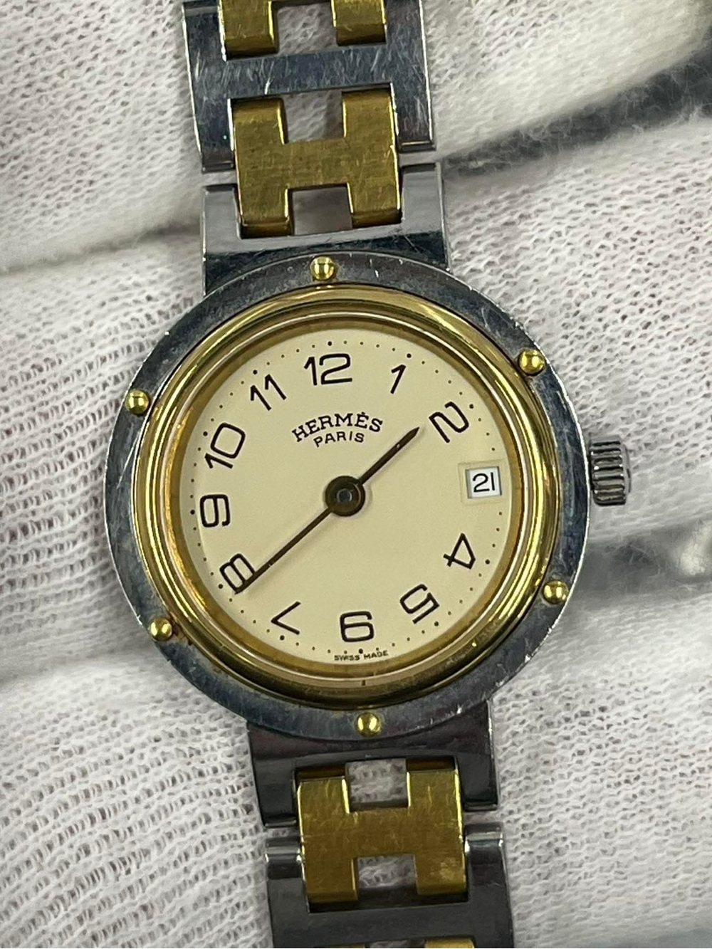 Hermes Two-Tone Silver and Gold Bracelet Watch